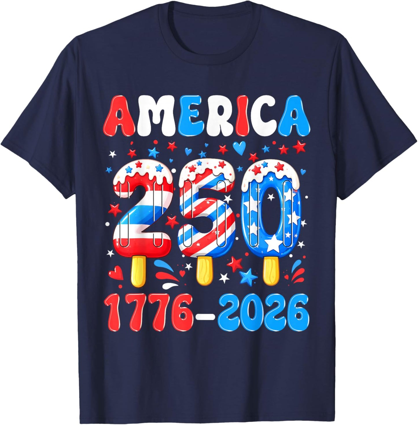 250 Years America 1776-2026 Ice Cream 4th of July Boy Kids T-Shirt - T-Shirt | Navy