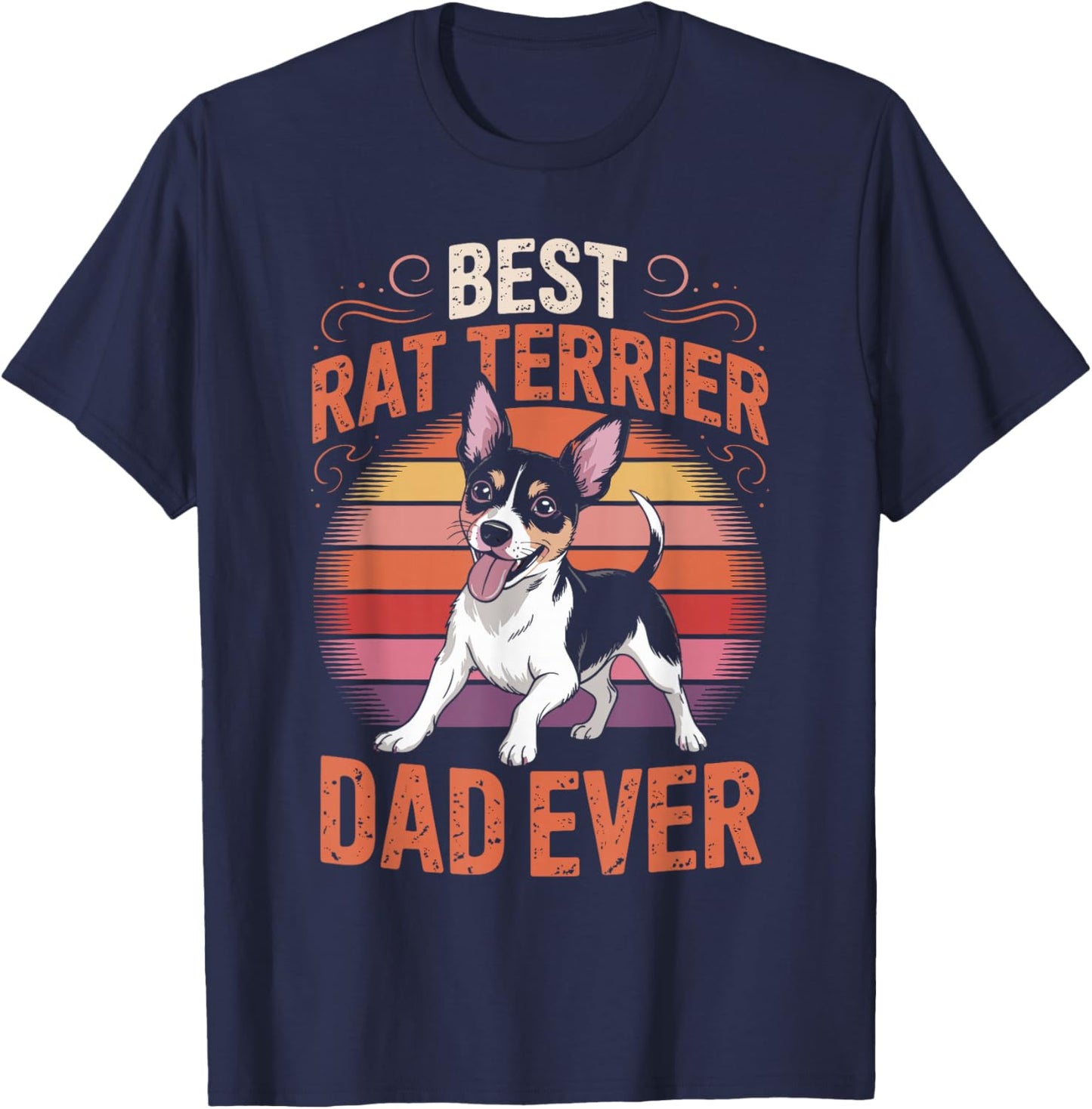 Best Rat Terrier Dad Ever Retro Dog Design T-Shirt - T-Shirt | Navy