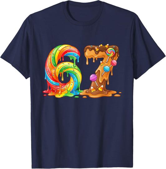 Six Seven Meme 67 Candy Drip Rainbow Memes Funny T-Shirt - T-Shirt | Navy