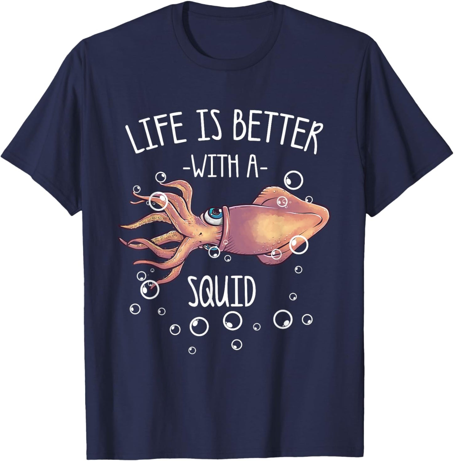 Best Squid Art Women Kids Adult Octopus Lover Squid T-Shirt - T-Shirt | Navy