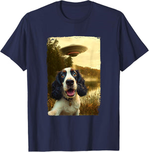 Funny English Cocker Spaniel Dog UFO Encounter Selfie Aliens T-Shirt - T-Shirt | Navy