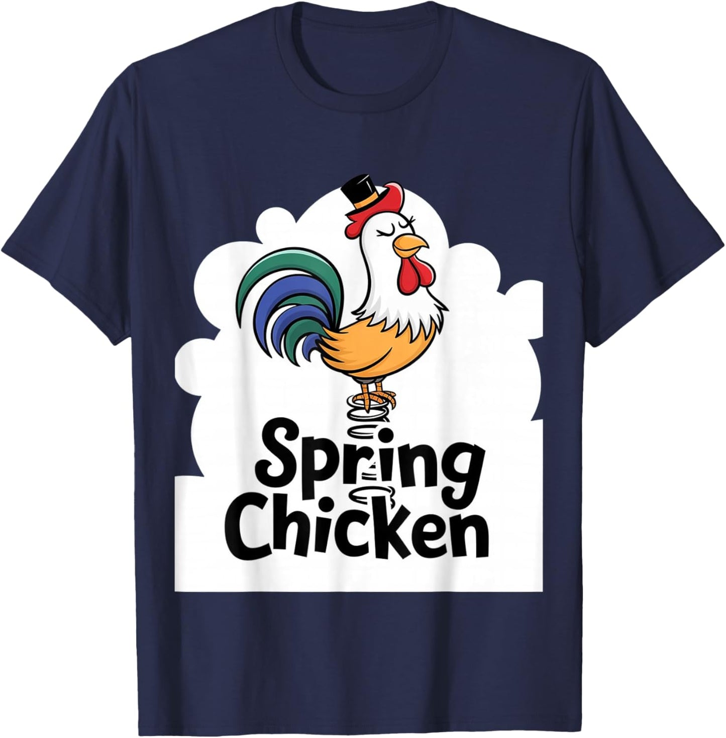 Spring Chicken Chicken On Pogo Stick Funny Chicken T-Shirt - T-Shirt | Navy