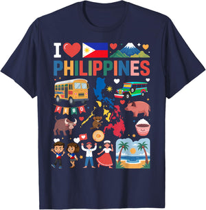 I Love Philippines Proud Filipino Roots T-Shirt - T-Shirt | Navy