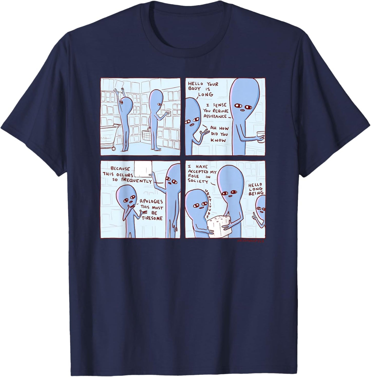 Threadless Nathan W. Pyle Strange Planet Long Being Graphic T-Shirt - T-Shirt | Navy