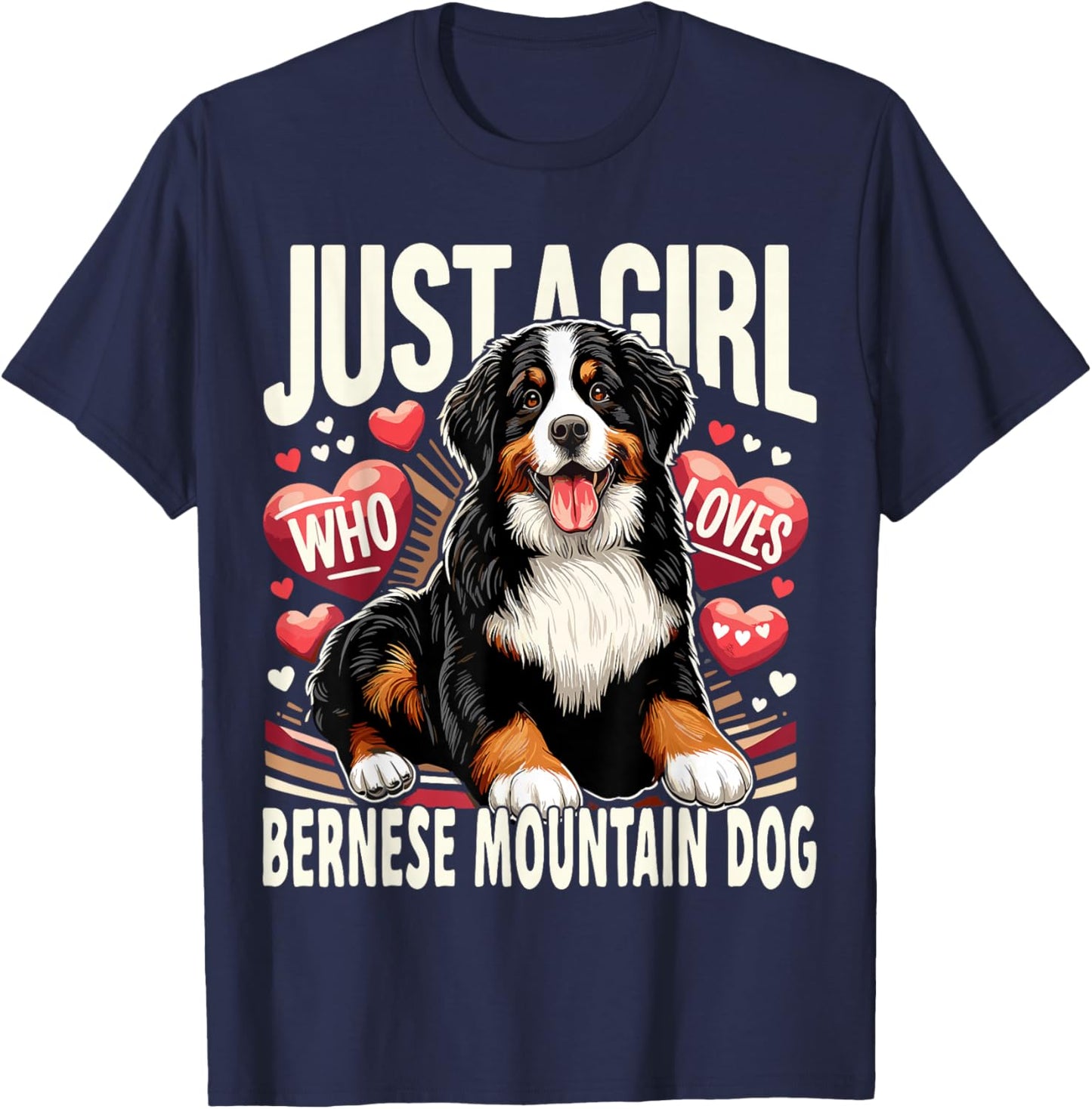 Just a Girl Who Loves Bernese Mountain Berner Dog T-Shirt - T-Shirt | Navy