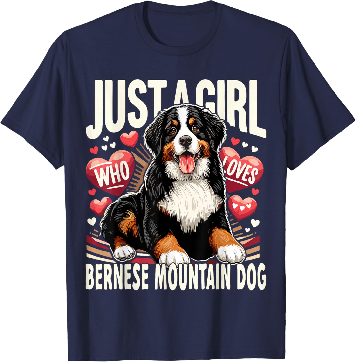 Just a Girl Who Loves Bernese Mountain Berner Dog T-Shirt - T-Shirt | Navy