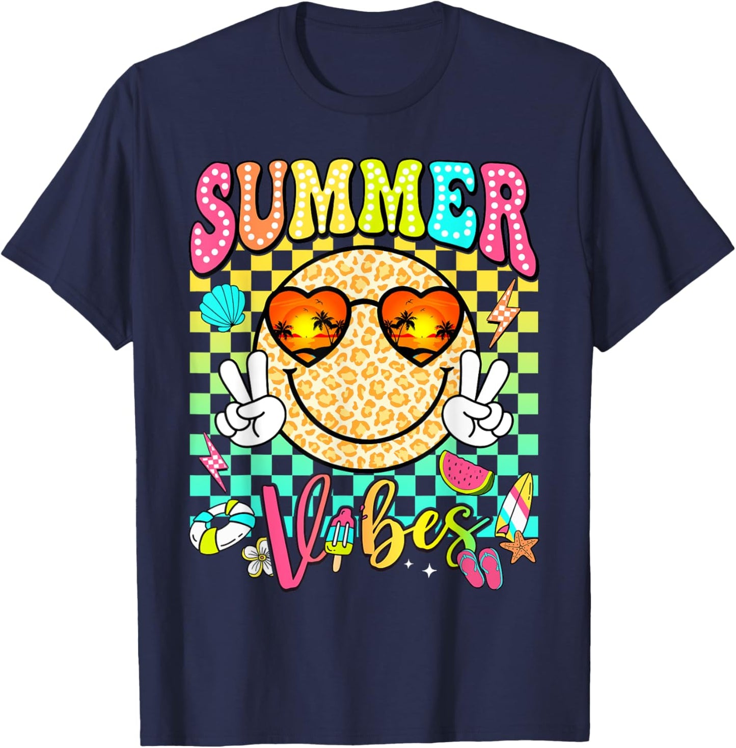 Groovy Summer Vibes Women Girl Kids Summer Beach Vacation T-Shirt - T-Shirt | Navy