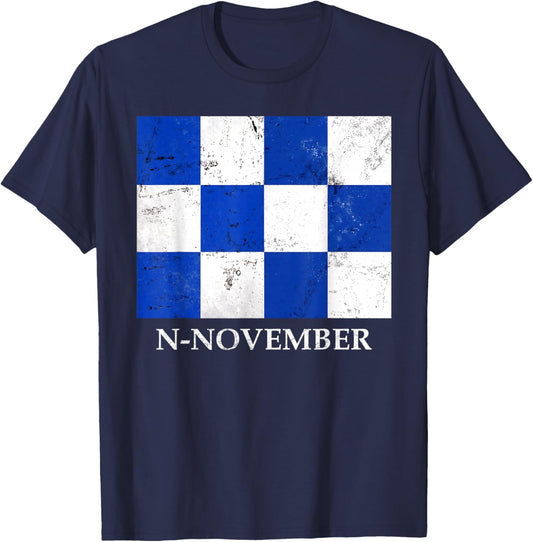 N November Maritime Signal Flag T-Shirt - T-Shirt | Navy