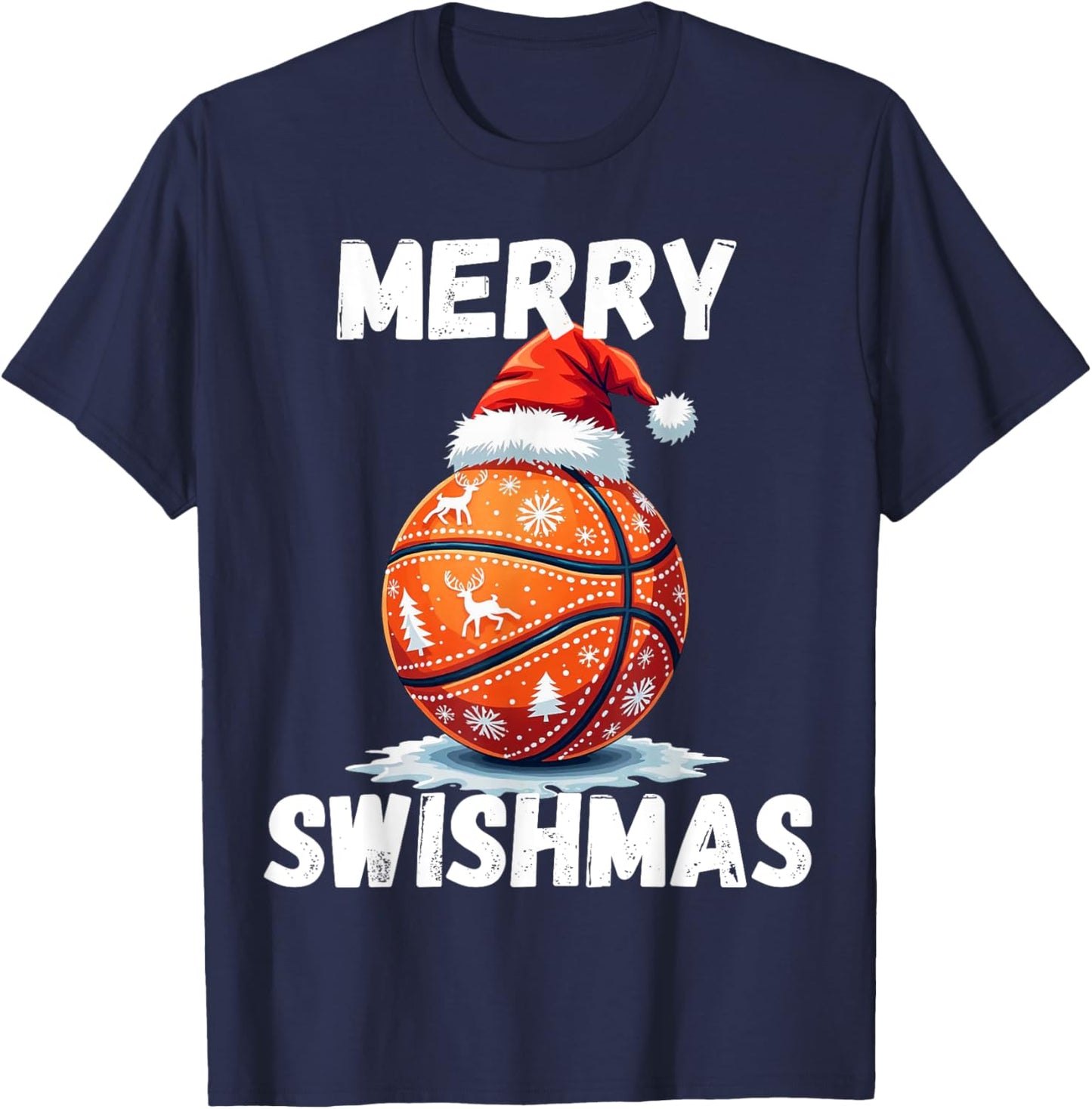 Merry Swishmas Basketball Cool Christmas Xmas Men Boys Kids T-Shirt - T-Shirt | Navy
