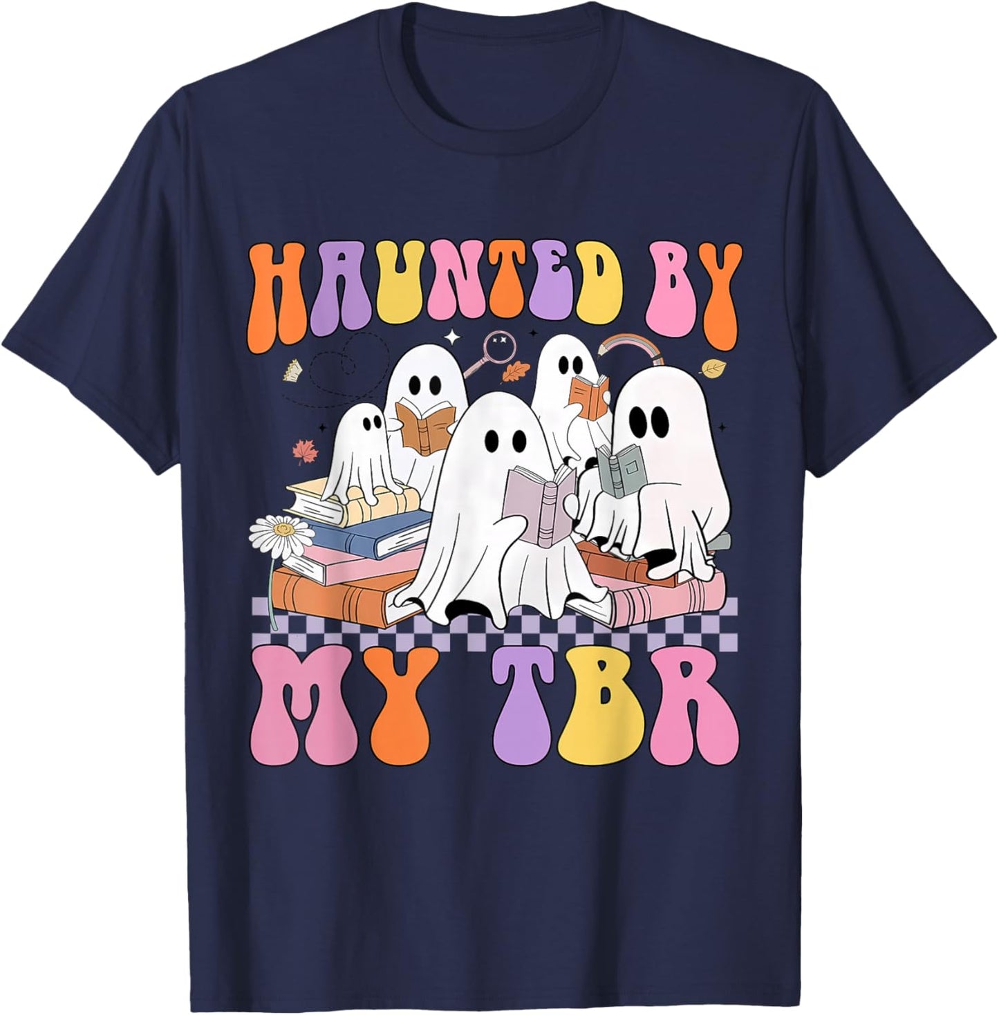 Haunted by My TBR Cute Ghosts Book Reading Teacher Halloween T-Shirt - T-Shirt | Navy