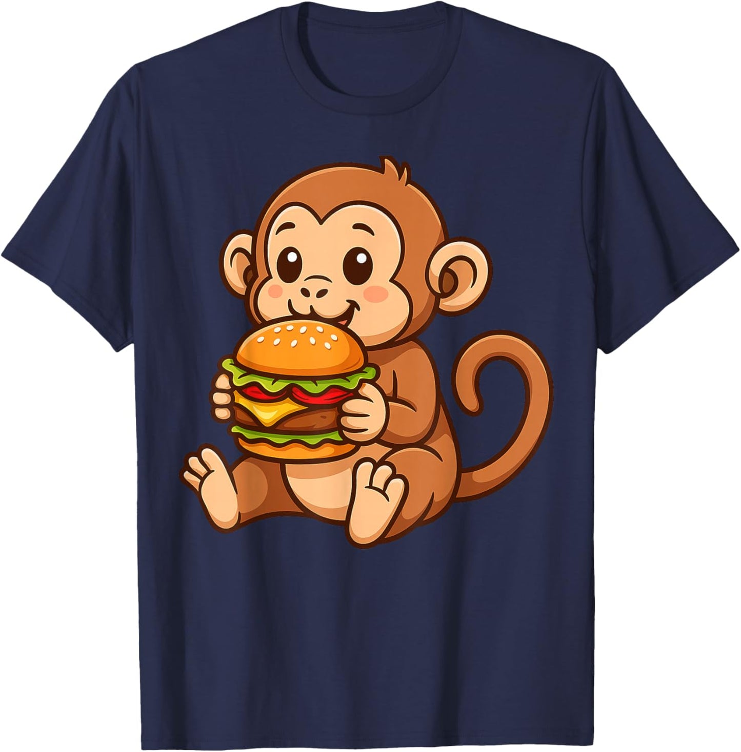 Monkey Eating a Hamburger T-Shirt - T-Shirt | Navy