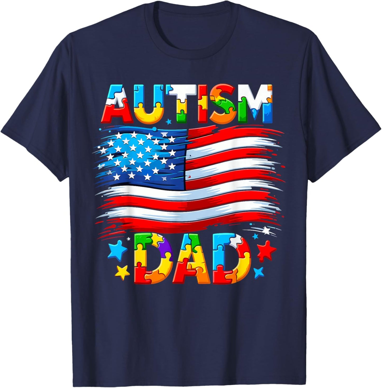Autism Dad Awareness USA American Flag T-Shirt - T-Shirt | Navy