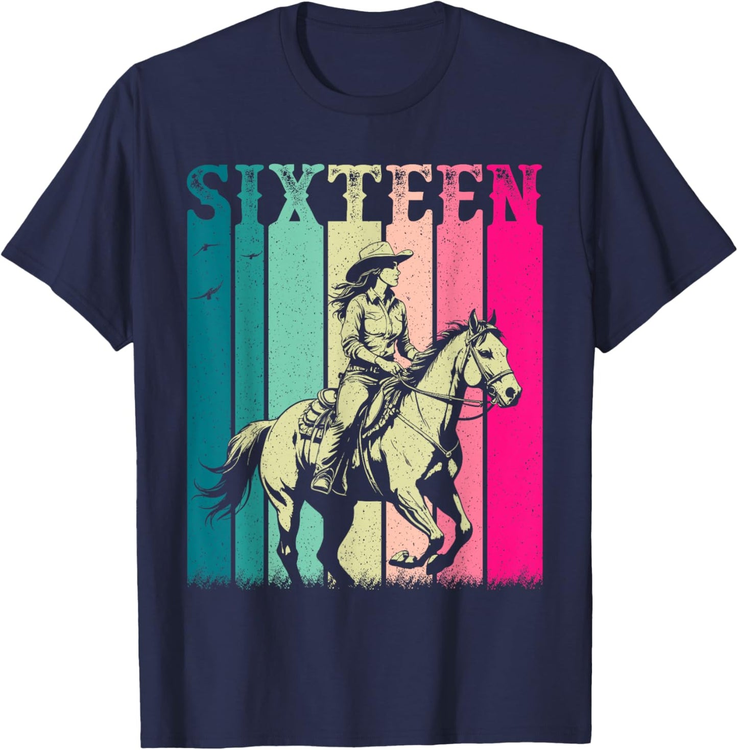 Cowgirl 16th Birthday Girls 16 Year Old Western Rodeo Party T-Shirt - T-Shirt | Navy