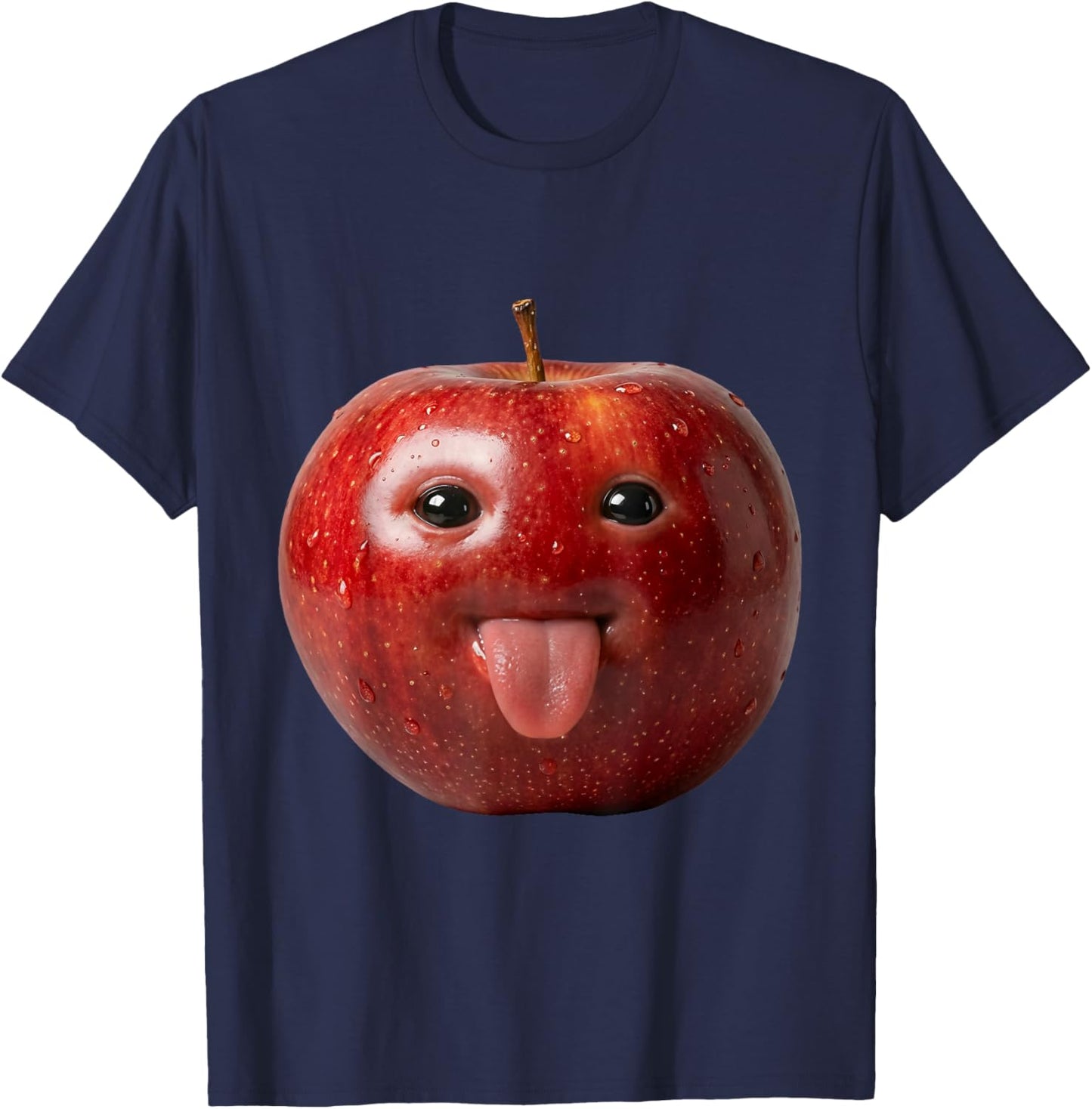 AI Apple with Tongue Funny Meme Silly AI Apple Humor T-Shirt - T-Shirt | Navy
