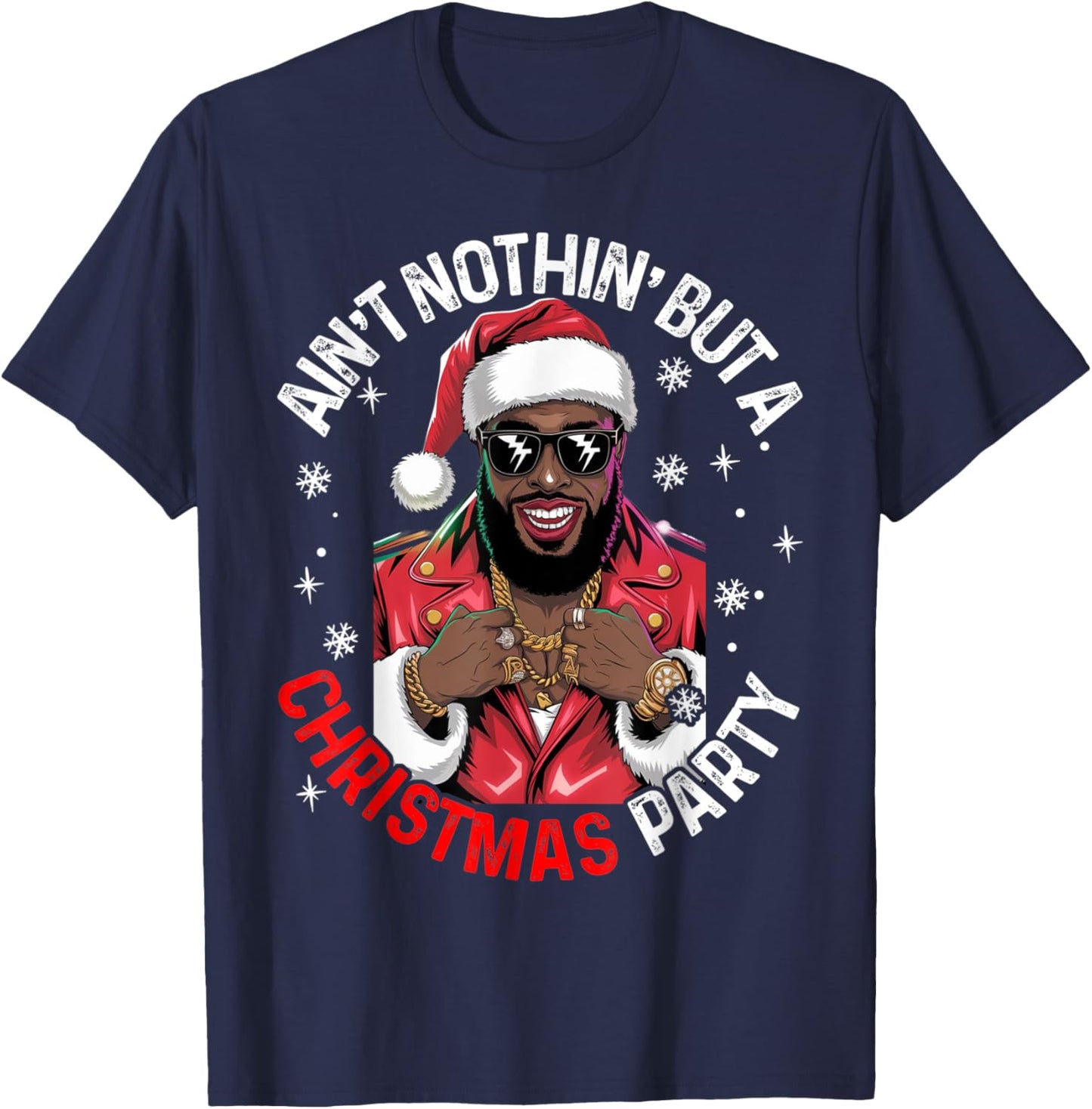Black African American Santa Claus Christmas Pajama MenWomen T-Shirt - T-Shirt | Navy