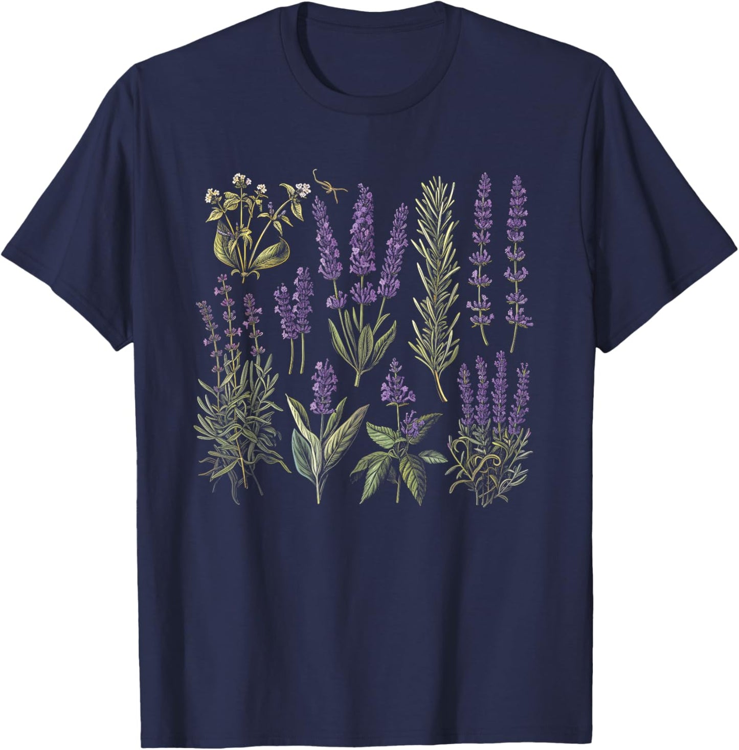 Vintage Botanical Lavender Flower Girl Cute Floral Plant Mom T-Shirt - T-Shirt | Navy