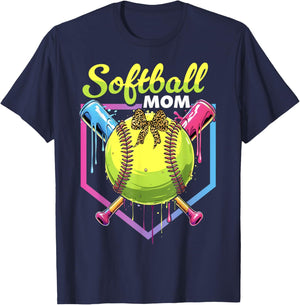 Softball Drip Mom Ice Cream Softball Mama Bow Mother's Day T-Shirt - T-Shirt | Navy