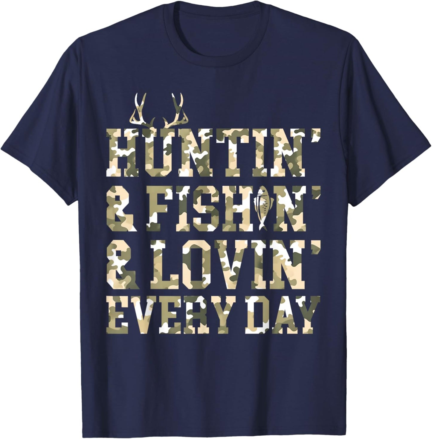 Hunting Fishing Loving Every Day Camo US Flag Hunting Season T-Shirt - T-Shirt | Navy
