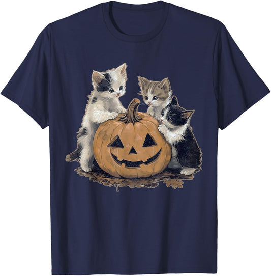 Vintage 90s Cat Halloween Retro Halloween vintage Spooky Women Kids T-Shirt - T-Shirt | Navy