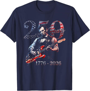 Abraham Lincoln Playing Guitar 4th July 250th Anniversary T-Shirt - T-Shirt | Navy