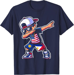 Half Filipino Half American USA Flag Philippines America T-Shirt - T-Shirt | Navy