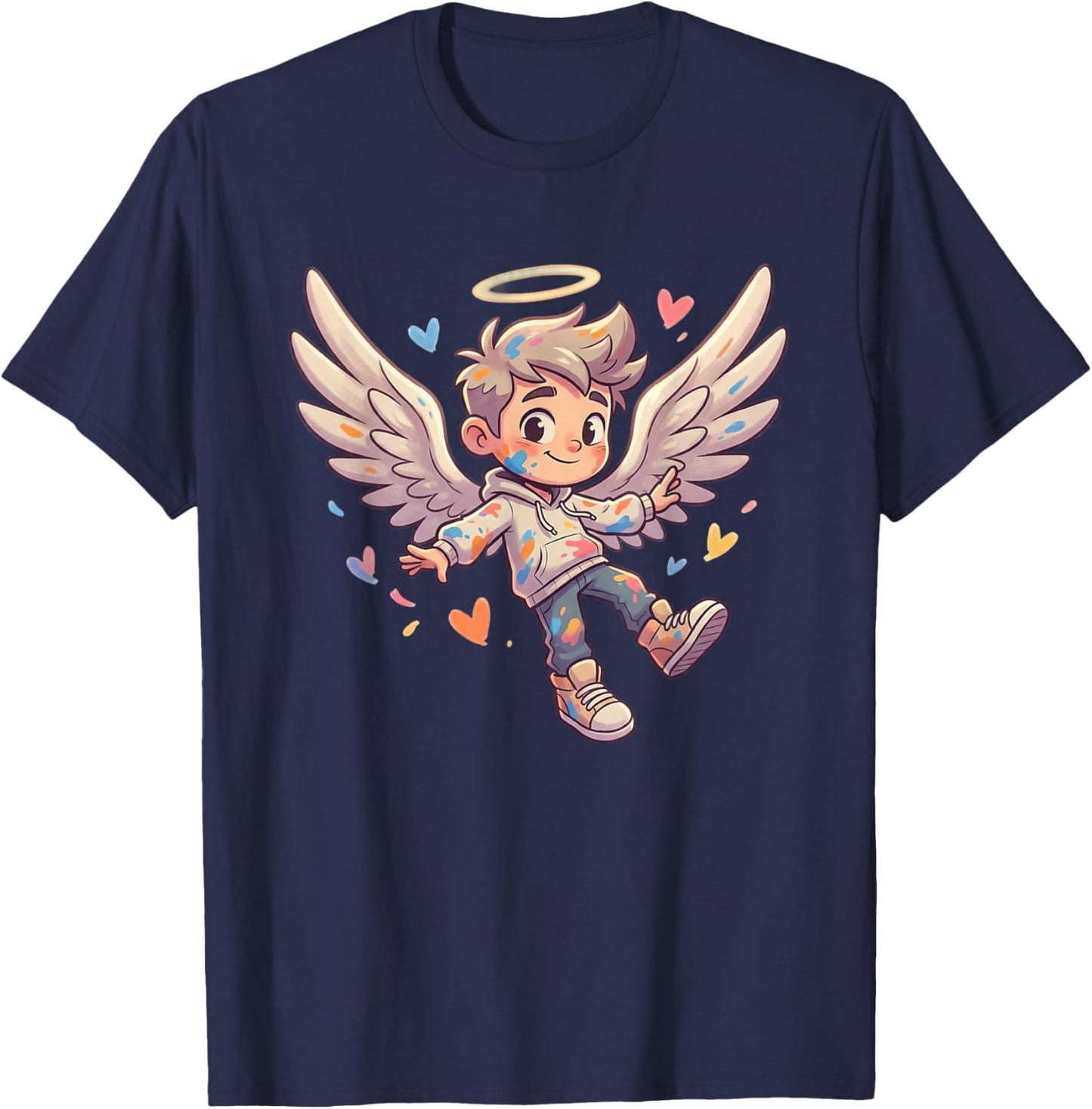 Adorable Little Angel Boy with Wings and Hearts Halo T-Shirt - T-Shirt | Navy