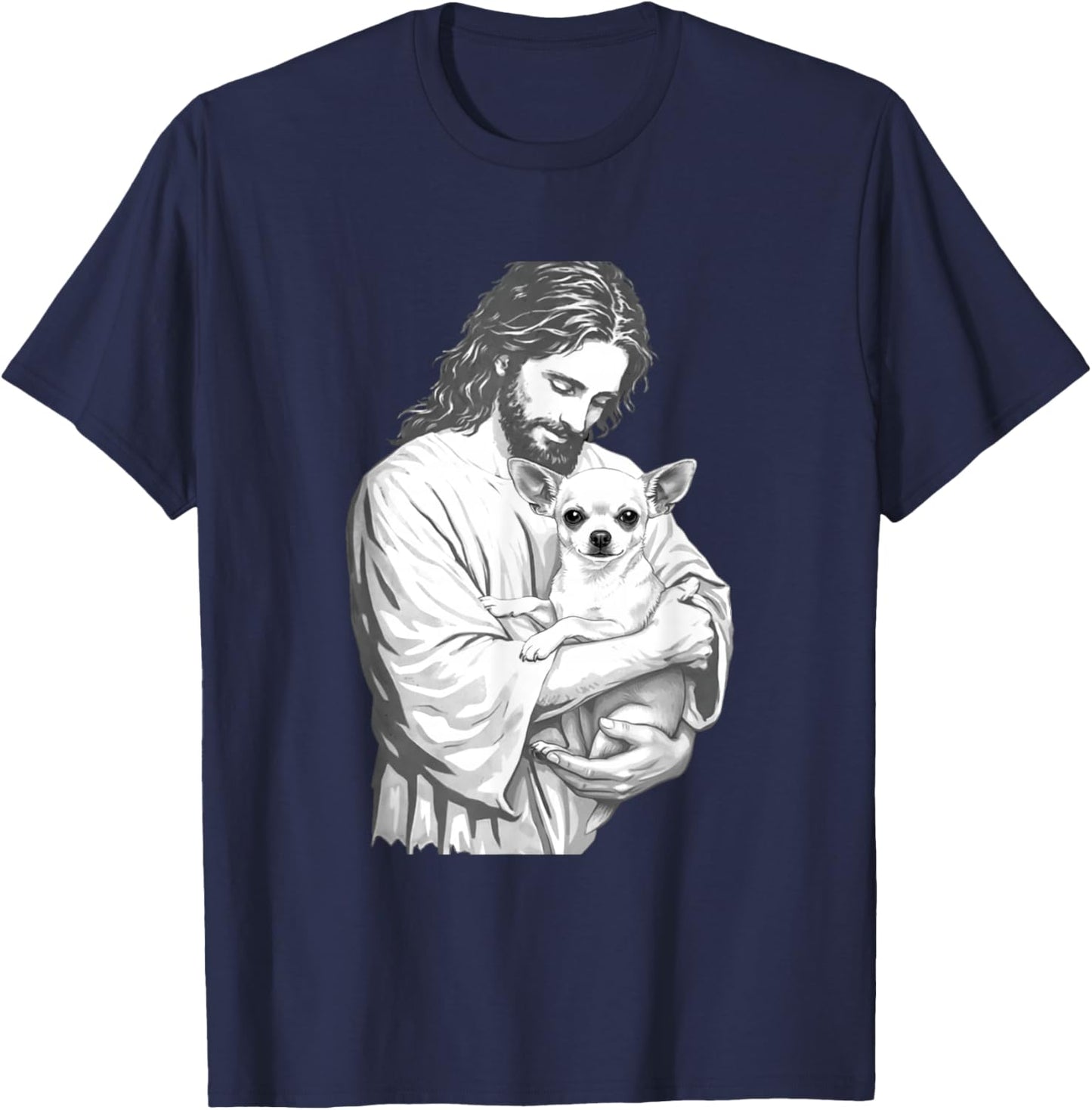 Jesus Holding Chihuahua Dog Christian Pet Lover Graphic T-Shirt - T-Shirt | Navy