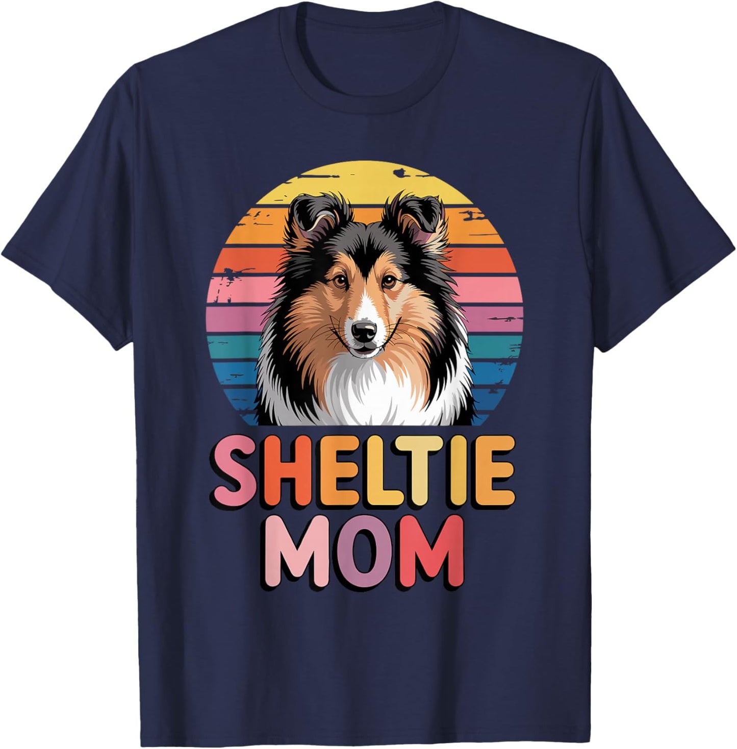 Retro Sheltie Mom Shetland Sheepdog T-Shirt - T-Shirt | Navy