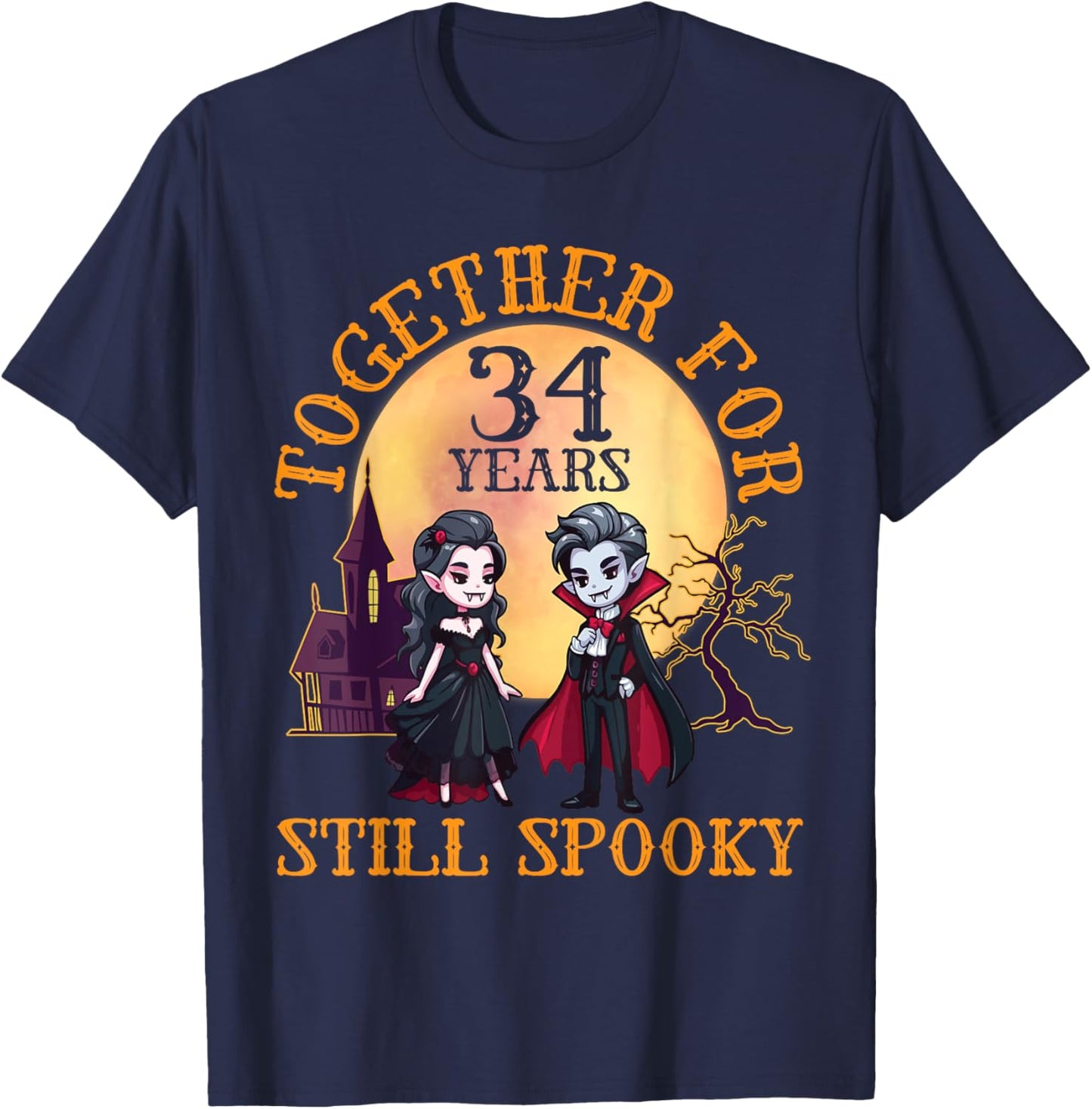 Vampire Couple Marry Together for 34 Years and Still Spooky T-Shirt - T-Shirt | Navy