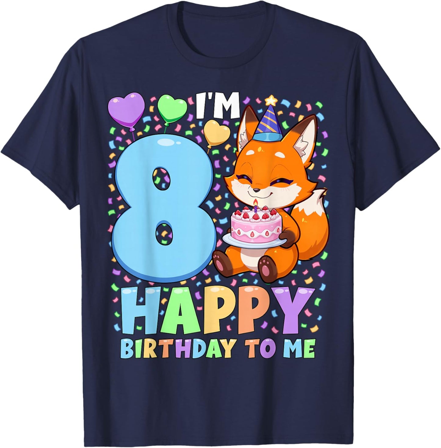 Fox Birthday Party Shirt | Boys 8th Birthday Fox T-Shirt - T-Shirt | Navy