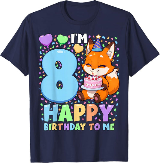 Fox Birthday Party Shirt | Boys 8th Birthday Fox T-Shirt - T-Shirt | Navy