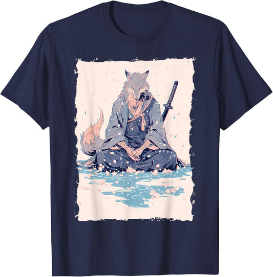 Kitsune Samurai Warrior Japan Myth Fox Spirit T-Shirt - T-Shirt | Navy