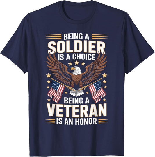 Being a Soldier is Choice Patriotic Eagle Design T-Shirt - T-Shirt | Navy