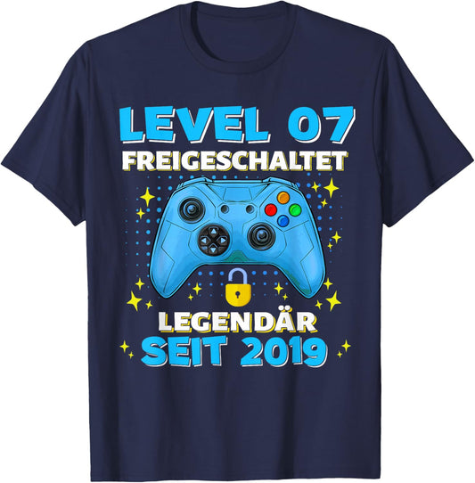 Level 7 Years Birthday Shirt Boy Gamer 2019 Birthday T-Shirt - T-Shirt | Navy