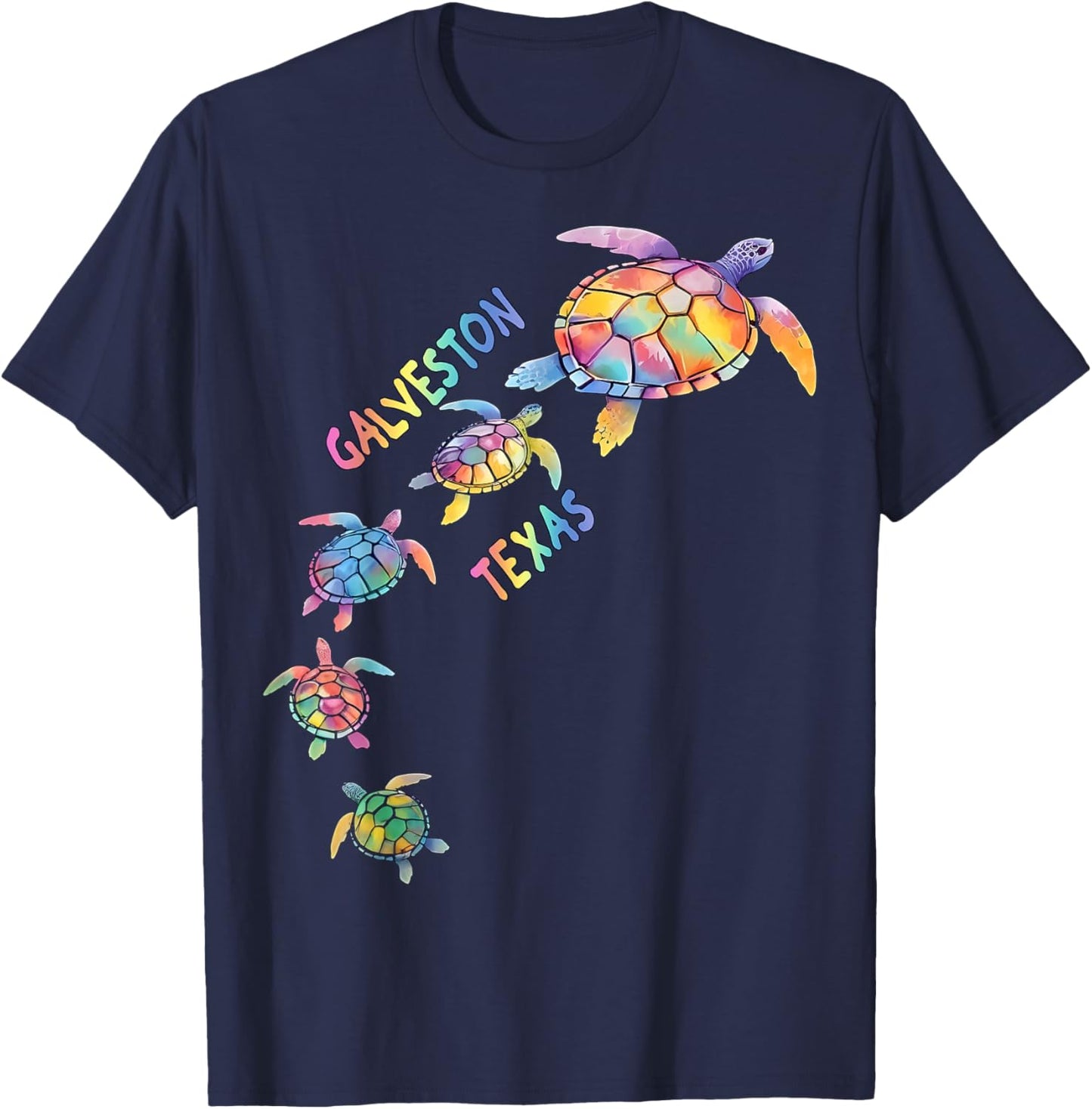 Galveston Texas Sea Turtle Lover Colorful GB Beach Vacation T-Shirt - T-Shirt | Navy