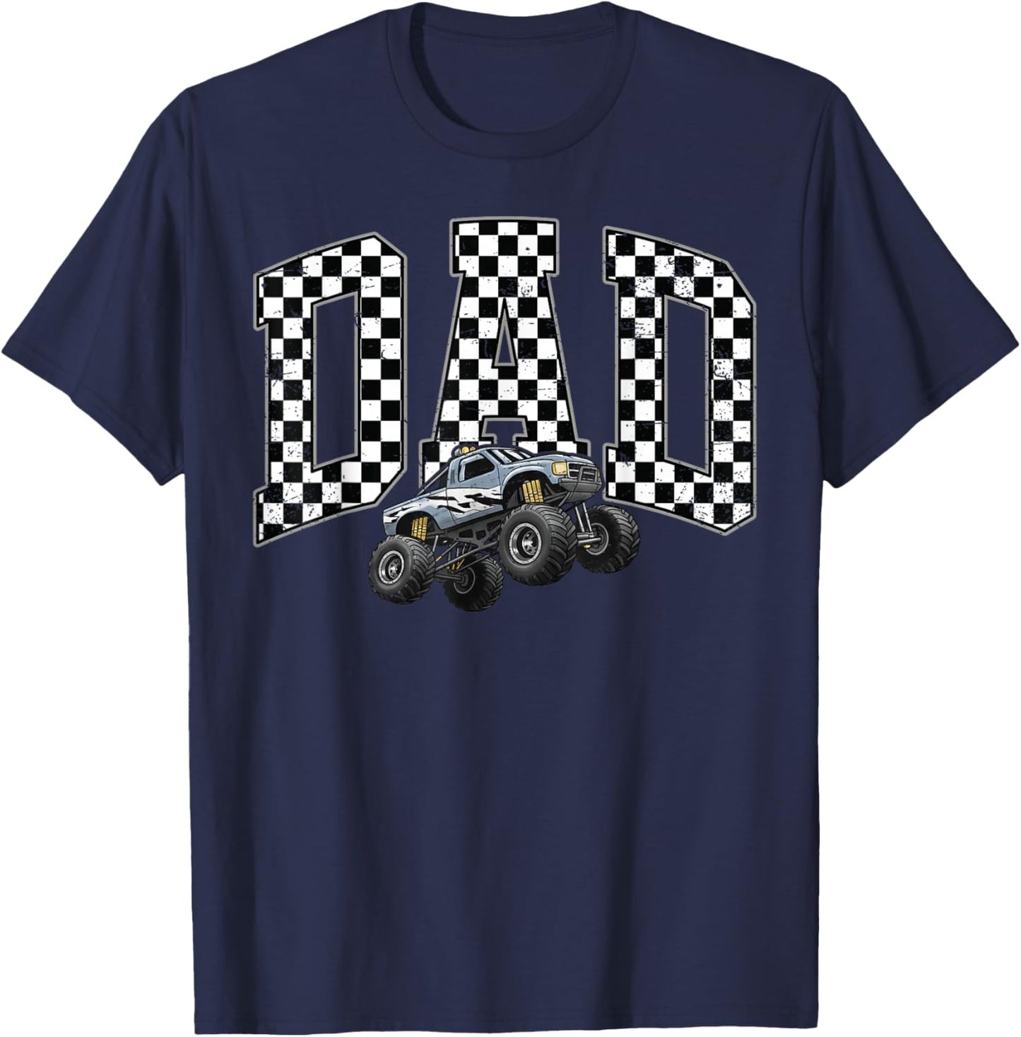 Dad Retro Monster Truck Family Crew Birthday Matching T-Shirt - T-Shirt | Navy