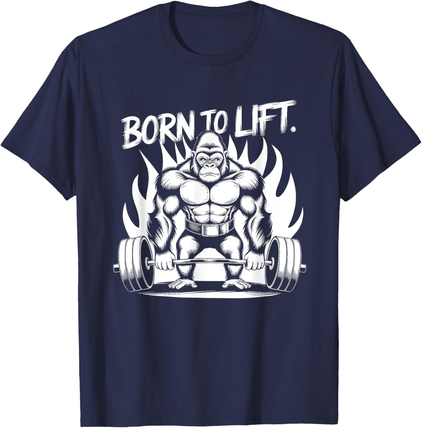 Born to Lift - Gym Art Gorilla Lifting Weights Design T-Shirt - T-Shirt | Navy