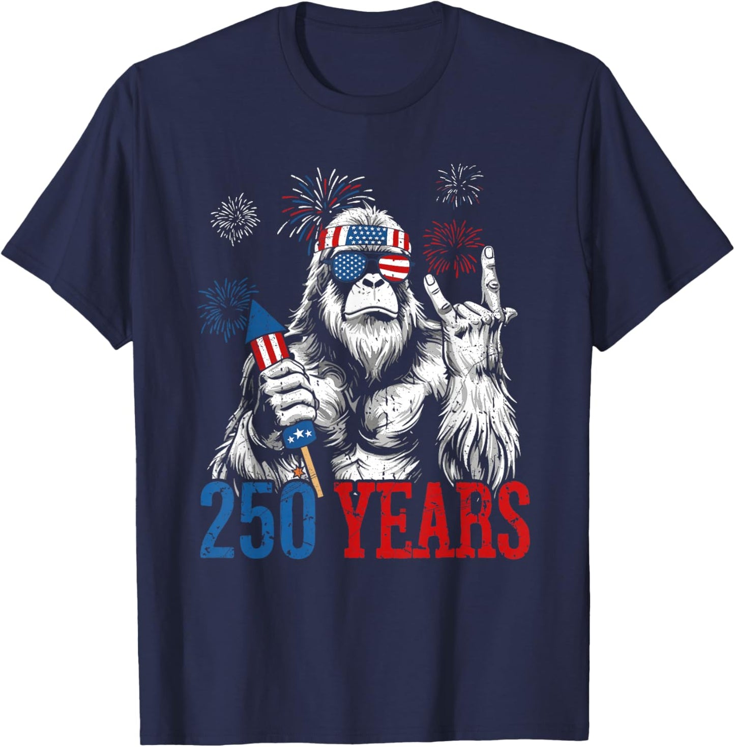 Bigfoot Rock and Flag 250 Years 1776-2026 250th Birthday T-Shirt - T-Shirt | Navy