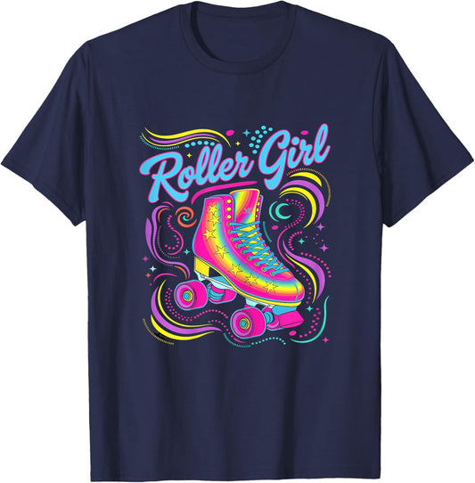 Roller Skater Girl 70s 80s 90s Roller Skates Roller Skating T-Shirt - T-Shirt | Navy