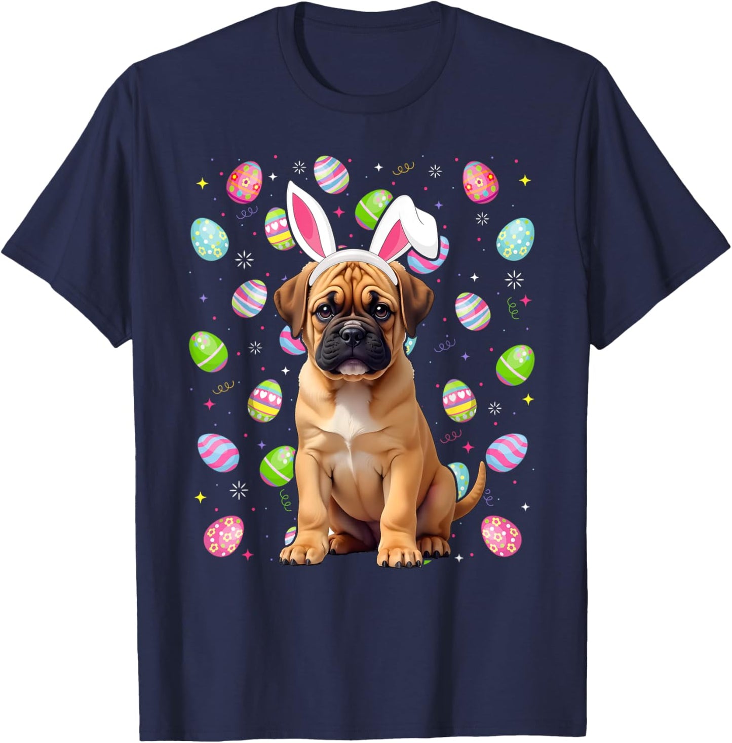 Bullmastiff Dog Easter Egg Hunt Bunny Ear Bullmastiff Easter T-Shirt - T-Shirt | Navy