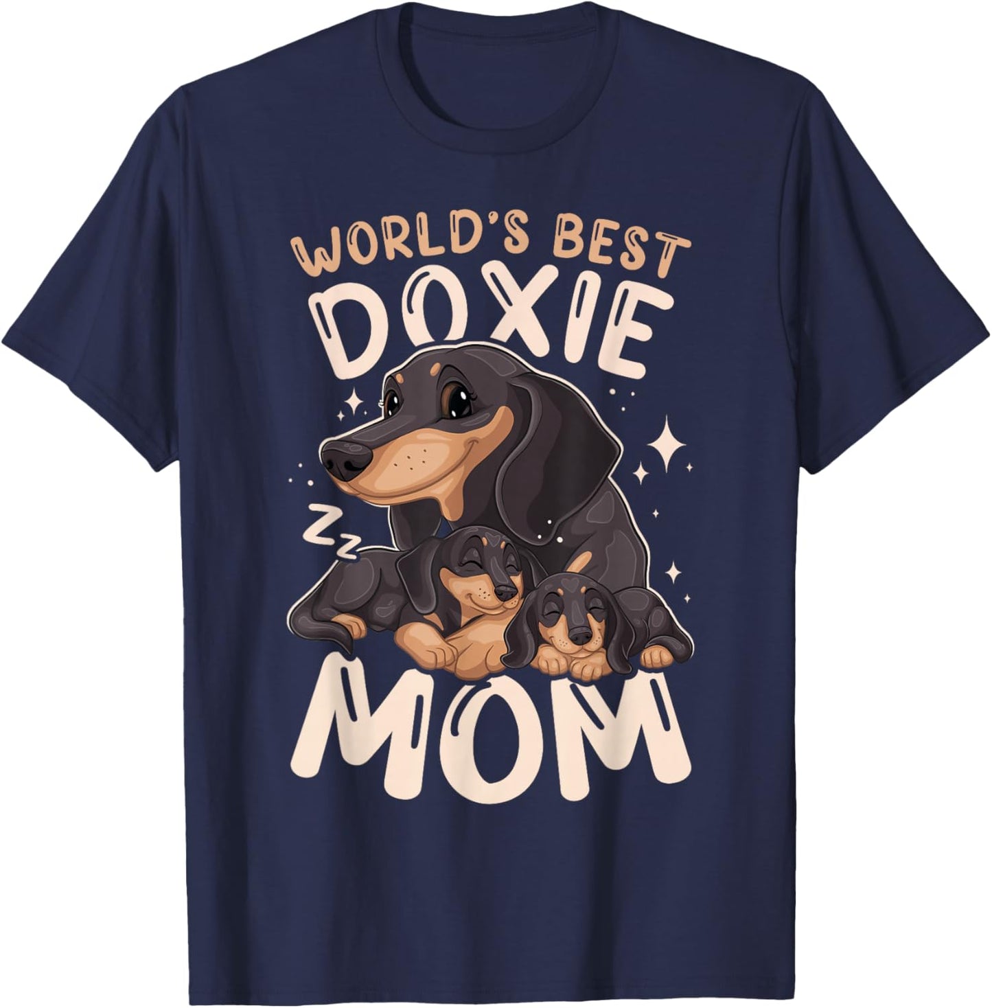World's Best Doxie Mom, Dachshund with 2 Puppies Mothers Day T-Shirt - T-Shirt | Navy