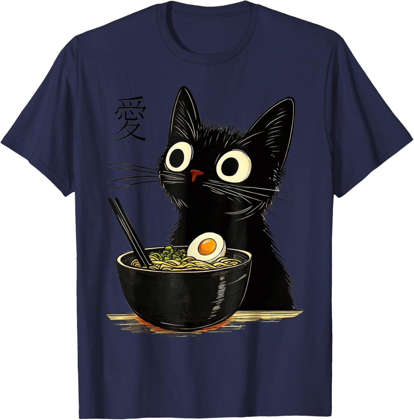 Cat Ramen Japanese, Kawaii Anime Noddles Cat T-Shirt - T-Shirt | Navy