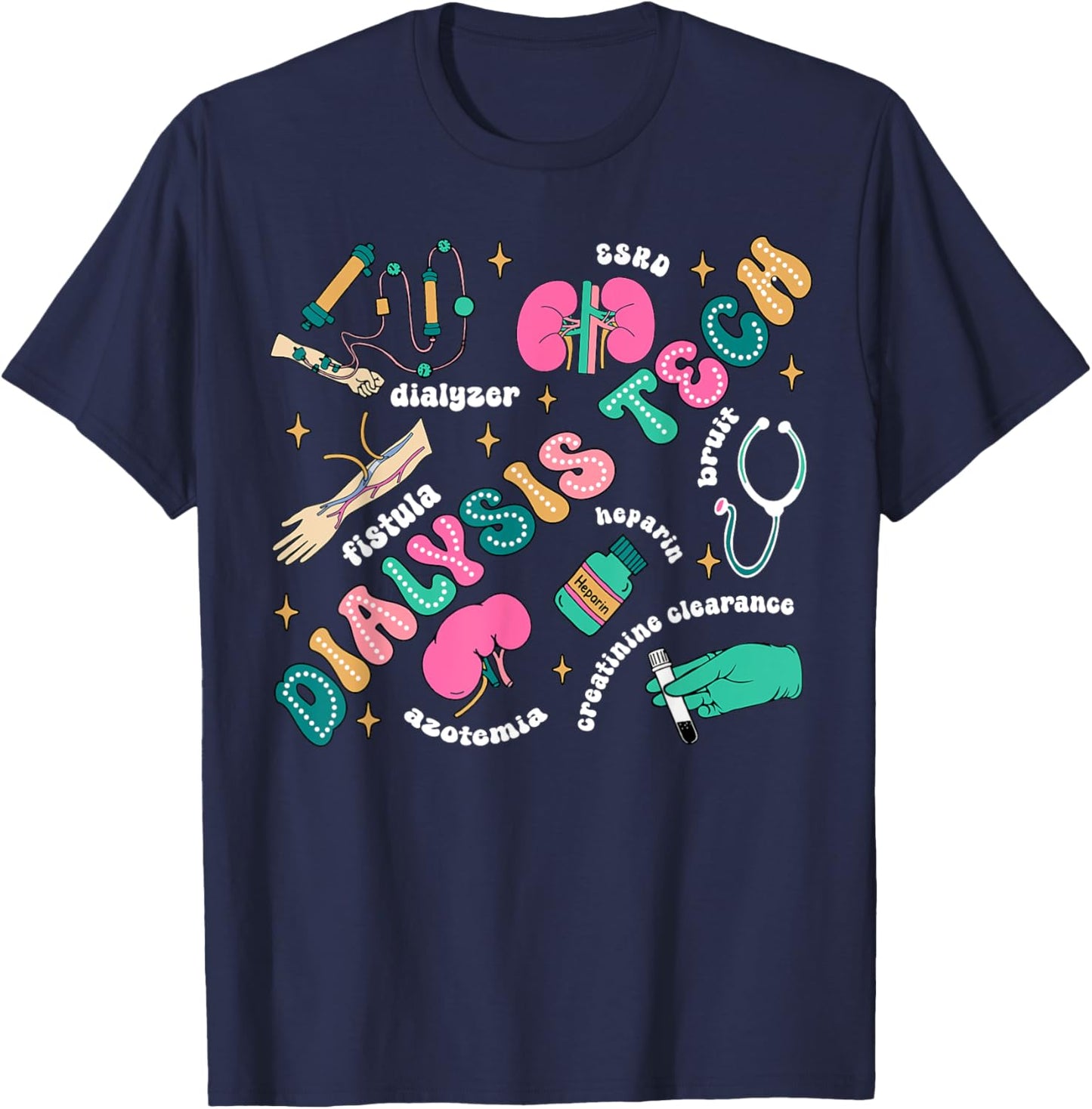 Dialysis Tech Nurse Retro Kidney Crew Tech Nephrology Nurse T-Shirt - T-Shirt | Navy