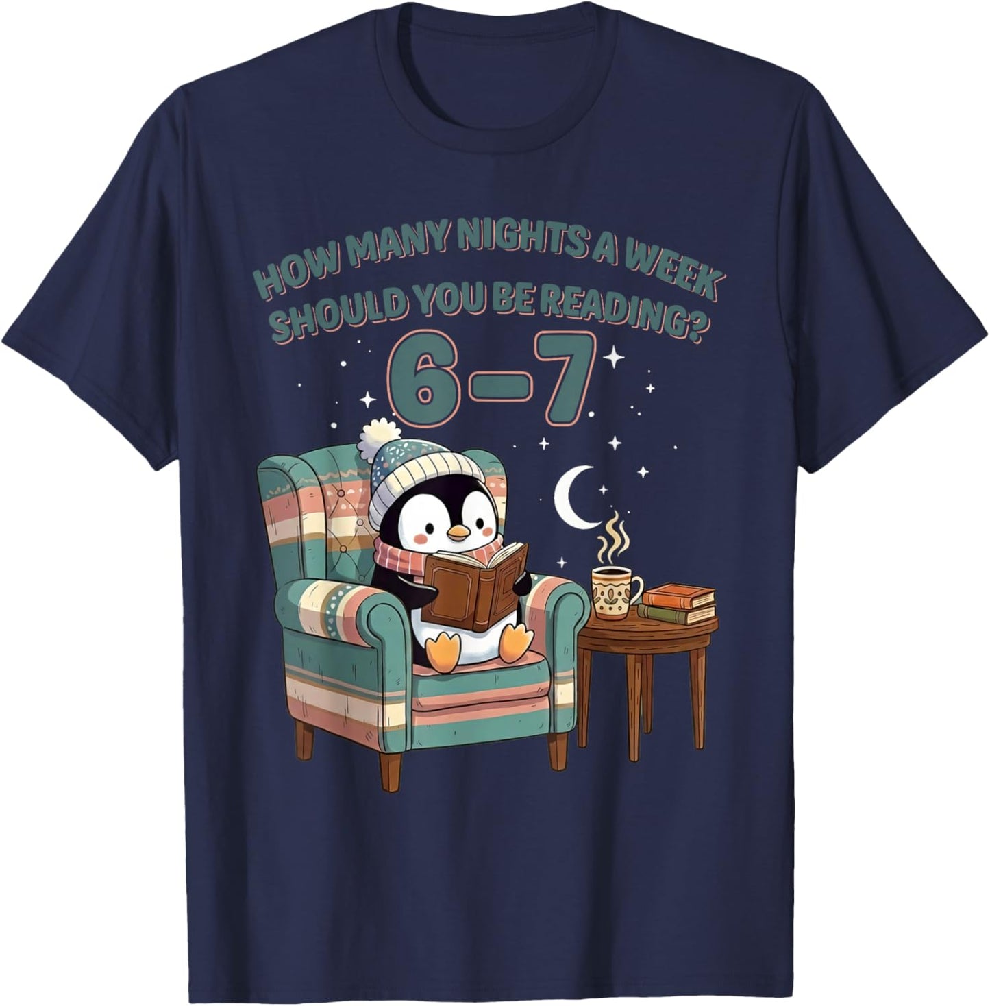 Penguin Reading 67 Six Seven Funny Bookworm Cozy Reader Gift T-Shirt - T-Shirt | Navy