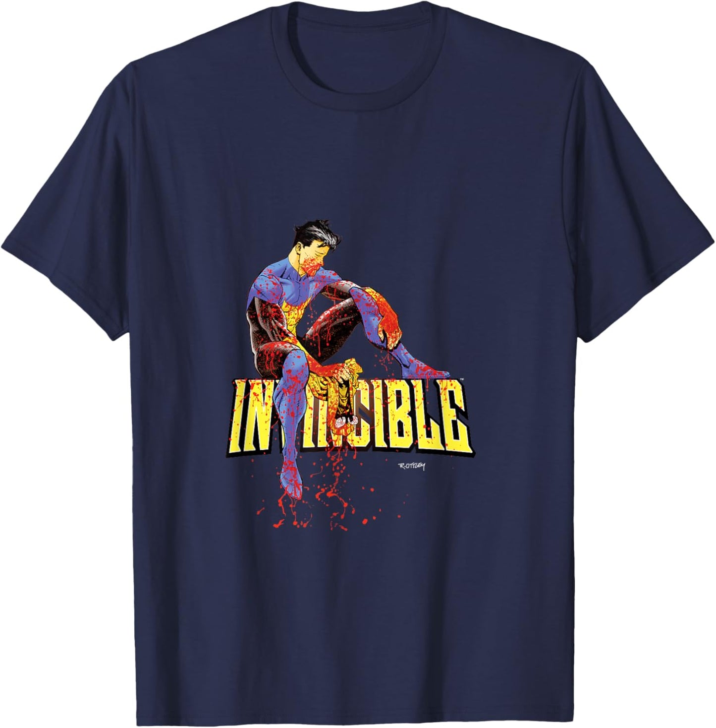 INVINCIBLE Official Merchandise -Adults Black Cartoon Short Sleeve Classic Fit T-Shirt - T-Shirt | Navy