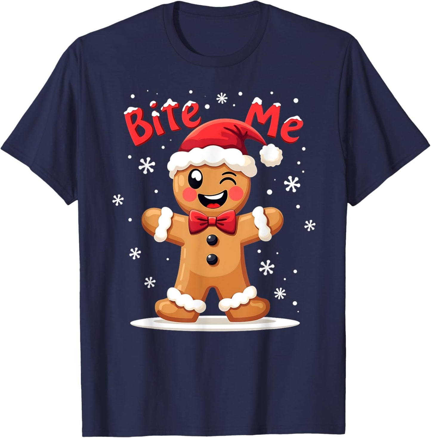 BITE ME Gingerbread Man Funny Sarcastic Christmas T-Shirt - T-Shirt | Navy