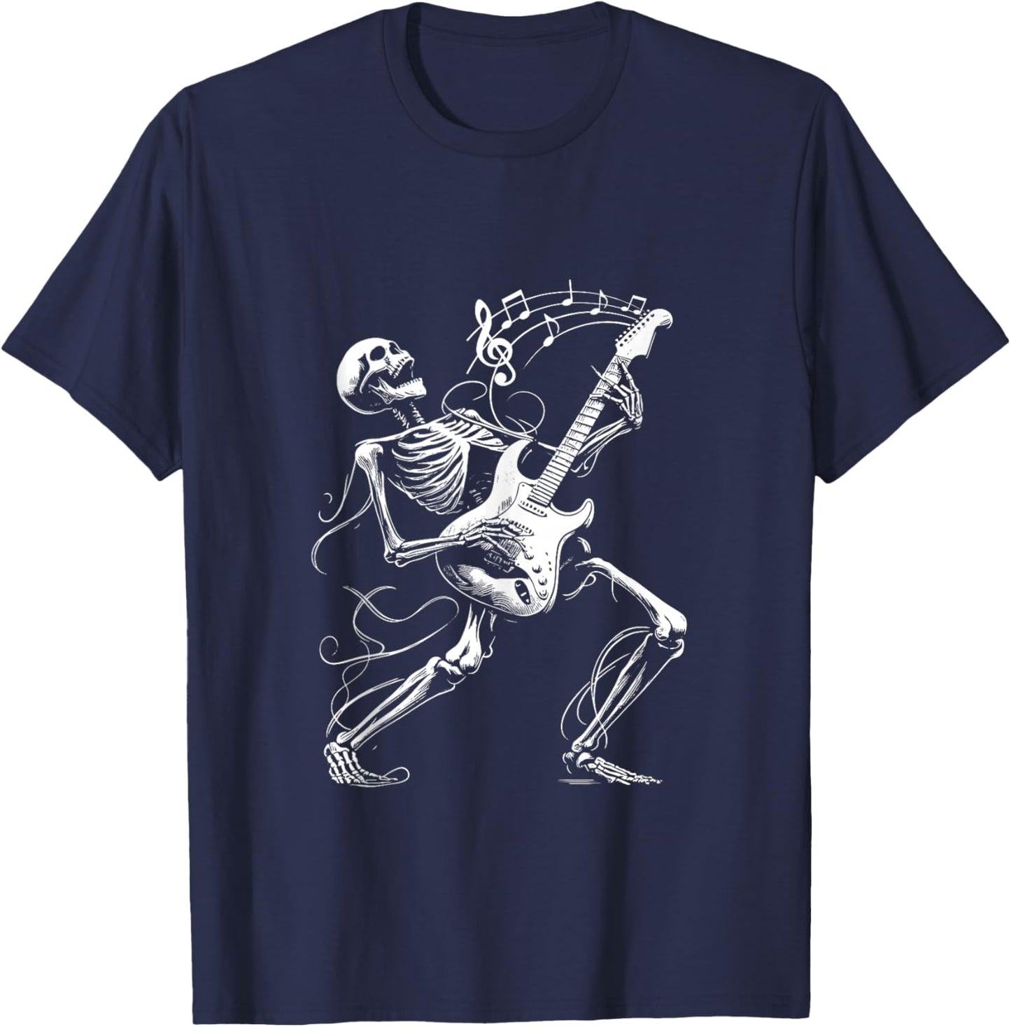 Skeleton Playing Guitar Music Gifts Women Rock Band T-Shirt - T-Shirt | Navy
