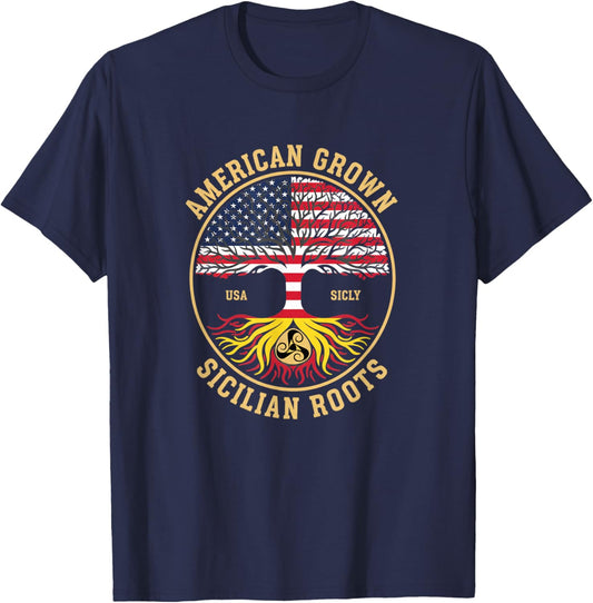 USA American Grown Sicilian Roots USA T-Shirt - T-Shirt | Navy