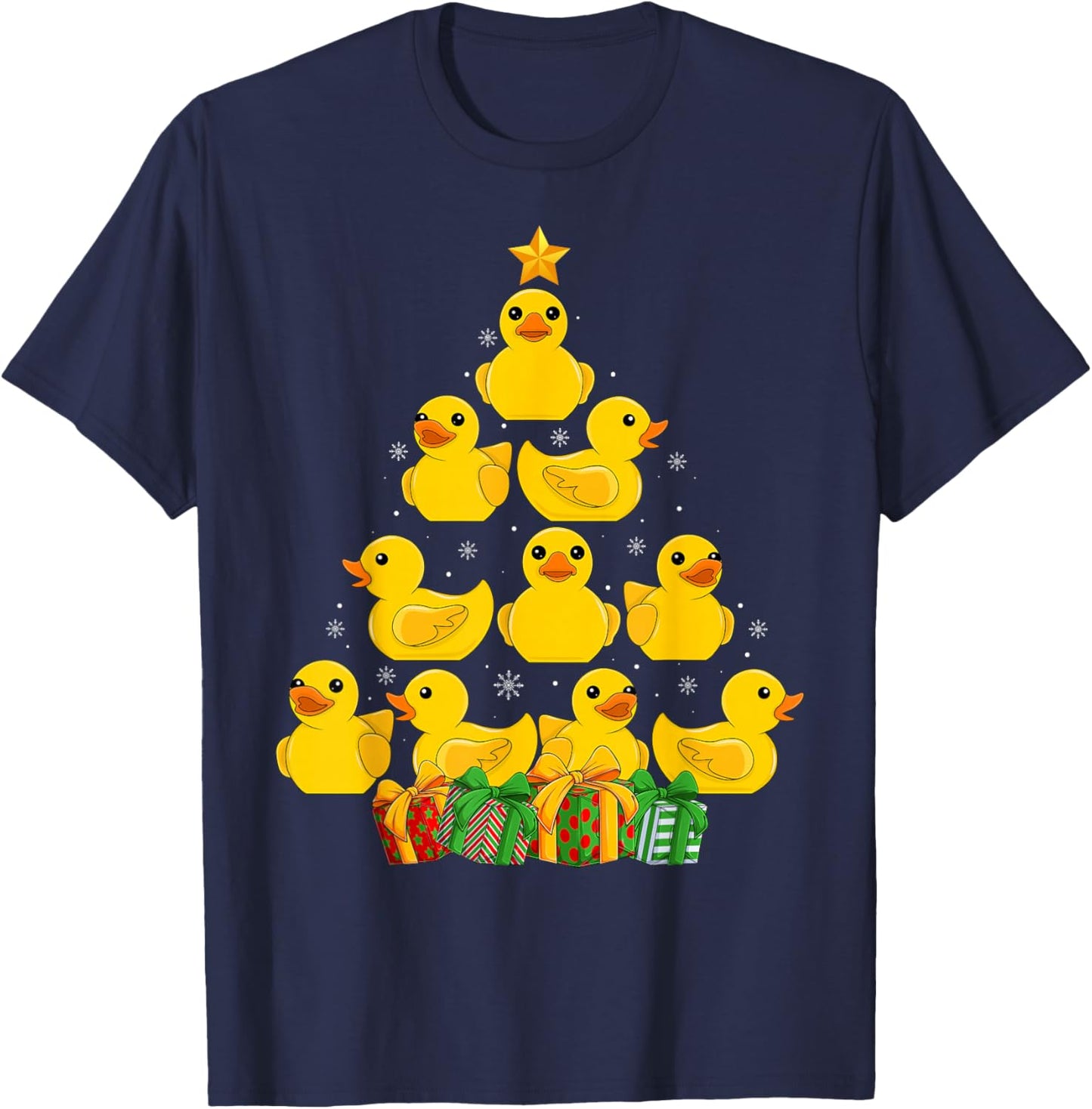 Rubber Duck Christmas Tree Pajamas Santa Hat Duck Xmas Decor T-Shirt - T-Shirt | Navy