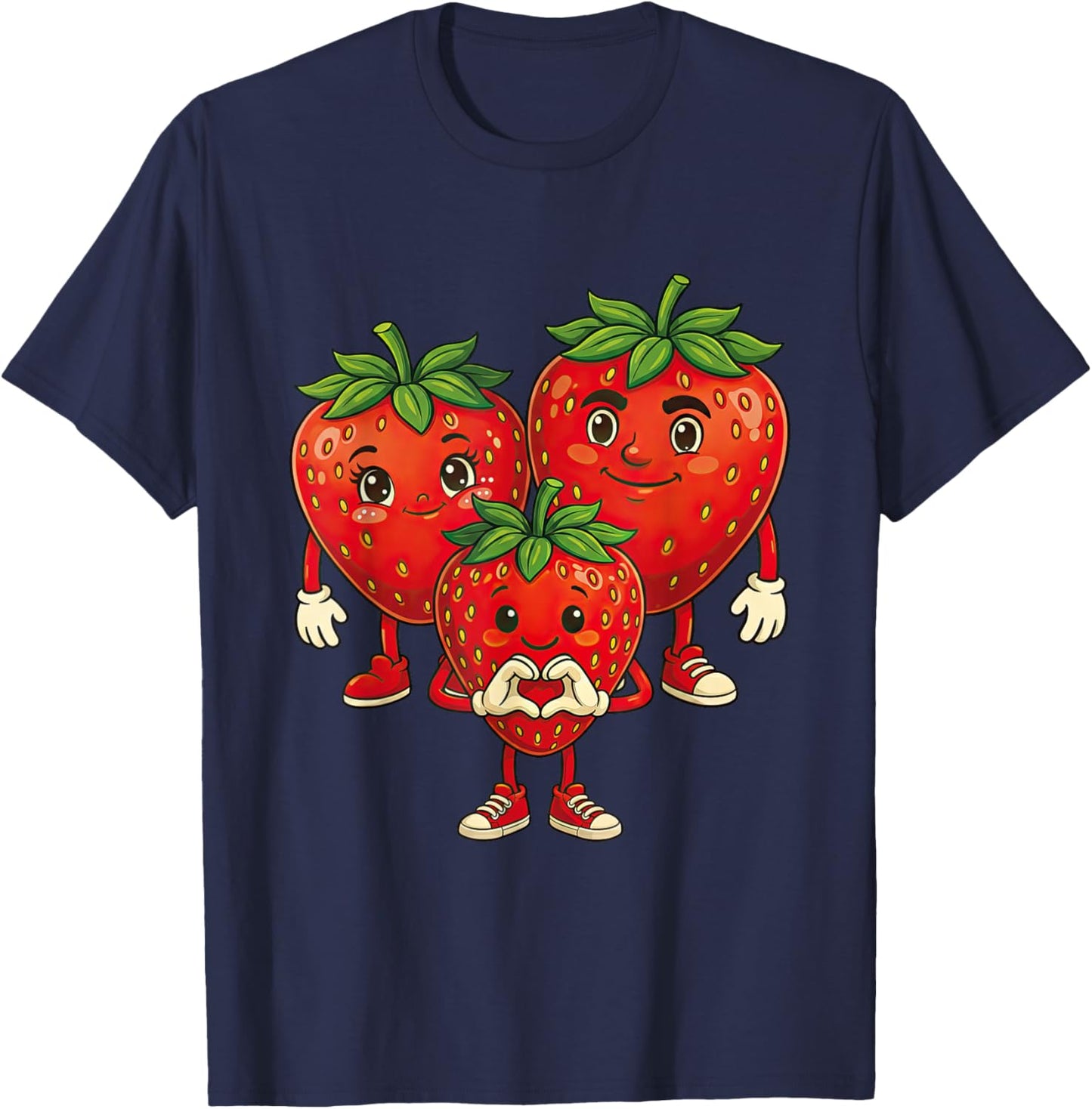Strawberry with Family | Sweet Strawberry with Strawberry Mum & Dad T-Shirt - T-Shirt | Navy